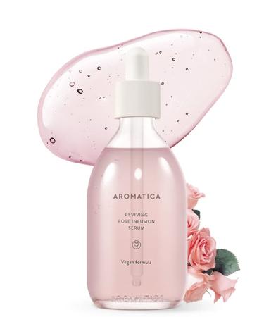 AROMATICA Reviving Rose Infusion Serum 3.38oz / 100ml  Vegan  Anti-aging hydrating serum  Glowing Serum for dry skin | with Damask Rose Water and Rose Oil 01 Reviving Rose Infusion Serum