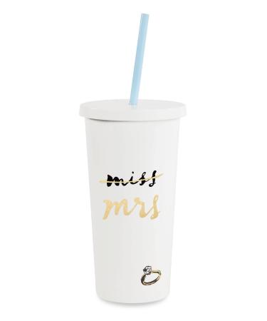Kate Spade New York Bridal Insulated Tumbler with Reusable Straw, 20 Ounces, Miss to Mrs. (White)