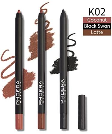 AQUAPURITY PHOERA 3Pcs Long Lasting Lip Liner and Eye Liner Set - Matte Waterproof Pencil for Women and Girls (K02) - Buy Online on SooperMarket.com