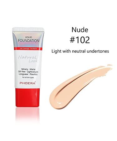 AQUAPURITY PHOERA Full Coverage Foundation - Waterproof & Long Lasting Velvet Matte Liquid (102 Nude) - Buy Online on SooperMarket.com