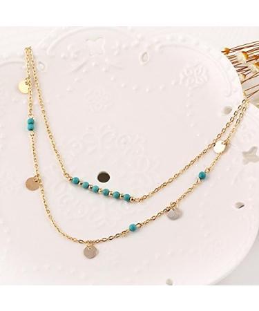 Boho Turquoise Double Pendant Necklace - Handmade Gold Necklace for Girls and Ladies (Style 1) - Buy Online on SooperMarket.com