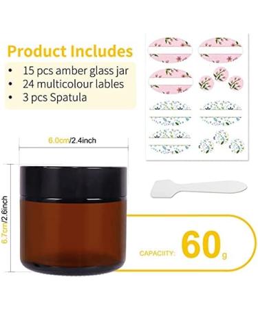 2 oz Amber Glass Jars 15 Pack - Refillable Cosmetic Containers with Inner Liners and Black Lids for Lotion, Ointments, Makeup, Slime, and Travel - Buy Online on SooperMarket.com