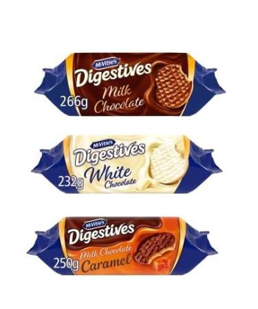 McVitie's Digestives Biscuit Bundle - Milk Chocolate 266g White Chocolate 232g and Caramel Digestives 250g