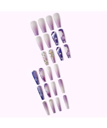 24Pcs Purple Rhinestone Long Coffin Press on Nails - Full Cover Acrylic Matte Artificial Luxury Nails for Women and Girls - Buy Online on SooperMarket.com