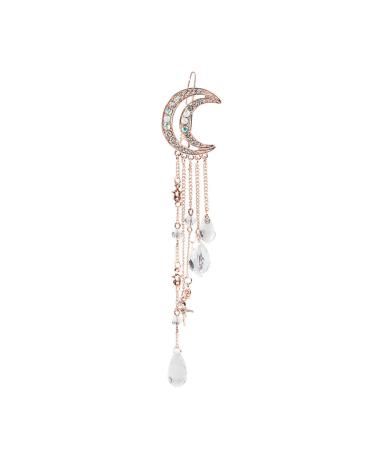 minkissy Bridal Hair Clip Headwear for Women Tiara for Girls Crystal Charms Hair Clip Tassel Hair Pin Bead Tassel Barrette Hair Accessories Tassel Drop Hair Clip Moon Hair Barrette Headgear