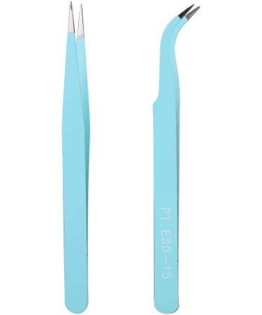 Stainless Steel Nail Art Tweezers Anti Static Straight Curved Head Accurate Manicure Picking Rhinestone Metal Accessory Pick Up Durable and Exquisite (Blue) - Buy Online on SooperMarket.com