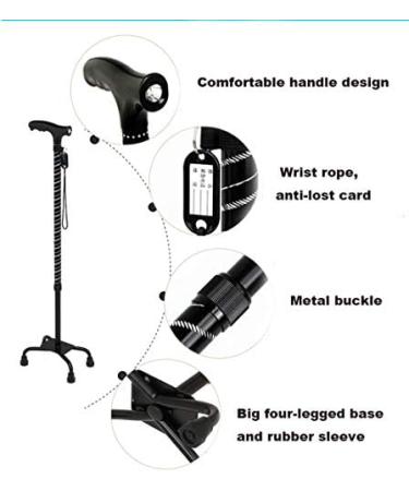 Quad Walking Stick Balancing Mobility Aid for Men and Women Lightweight Walking Cane with LED Flashlight Four Prong Sturdy Aluminum Crutch for Elderly - Buy Online on SooperMarket.com