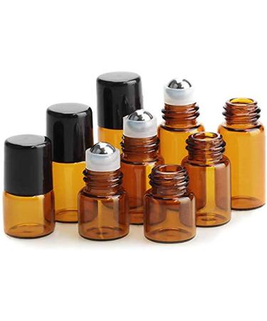 Jawseu 6 pieces 2ml small empty glass bottles roll-on refillable brown las bottle cosmetics drip bottles essential oil bottles with roller ball for cosmetics container for trip