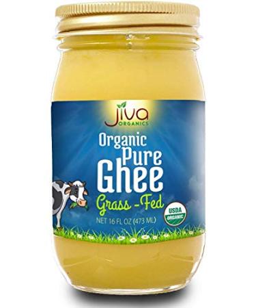 Organic Grass Fed Ghee 16 Ounce - Mantra Infused, Traditional Ayurvedic Method - Non GMO Pasture Raised - By Jiva Organics