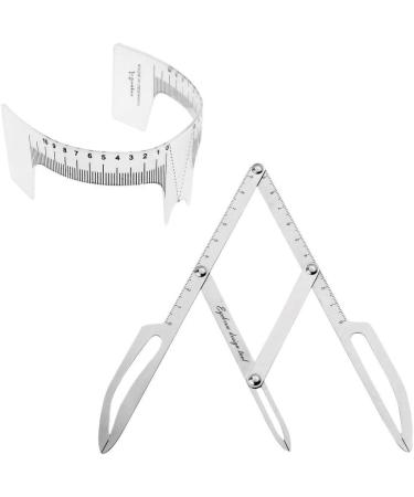 Tiuimk Stainless Steel Eyebrow Caliper Set with Removable Ruler Arm - Silver + Eyebrow Stencils - Microblading Tool for Precise and Easy Tracing - Perfect for Makeup Artists and Beginners - Buy Online on SooperMarket.com