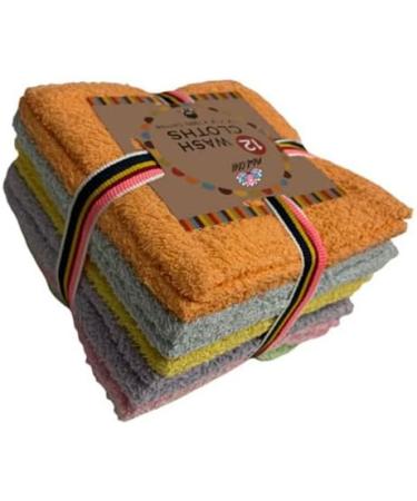 Petal Cliff 12 Pack 100% Cotton Wash Cloth Set - Extra Soft & Absorbent - 12x12 Size - Machine Washable - Assorted Colors - Buy Online on SooperMarket.com
