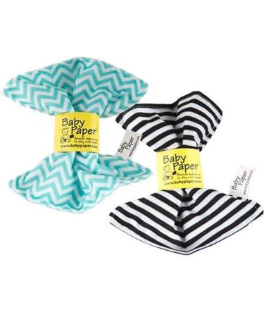 Baby Paper 2 Pack of Crinkly Sensory Toys Black & White Stripe Turquoise Zig Zag