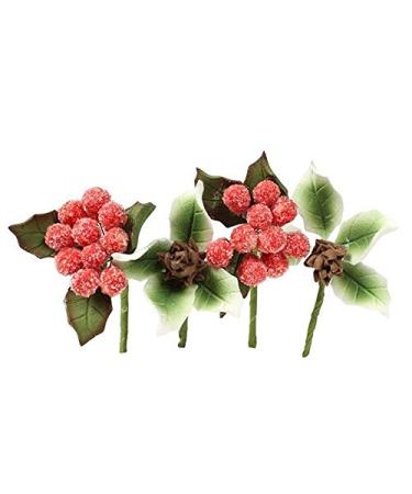 Art of cake -Christmas Cake topper - Sugar flower Frosted Berries & Pine Cone Mini Sprays - 4 Piece