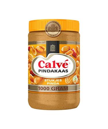 Calv Peanut Butter - pindakaas with peanut pieces from Holland - jar 35.2 ounce (1000 gram)