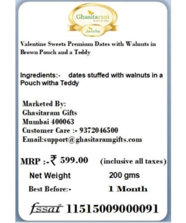 Jaiccha Ghasitaram Valentine Gifts - Valentine Sweets Premium Dates with Walnuts in Brown Pouch and a Teddy - Buy Online on SooperMarket.com