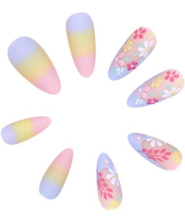 Aflytep Diamond French Wearable Nails Wearable Press on Nails Full Cover Nail Tips Rainbow Small Flower Sticker False Nail Tips - Buy Online on SooperMarket.com