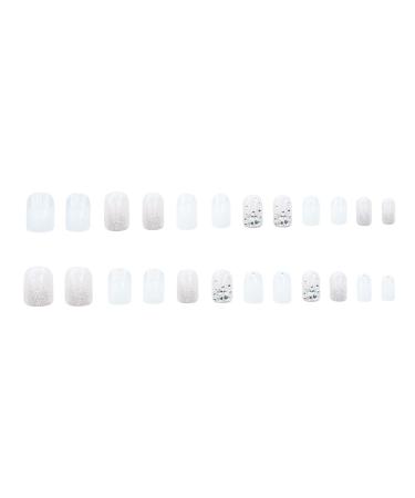 Shiny White Press-On Nails 24PCs - Bling Silver Glitter False Nails with Rhinestones | French Design Nail Art for Women & Girls | Perfect for Parties & Salons - Buy Online on SooperMarket.com