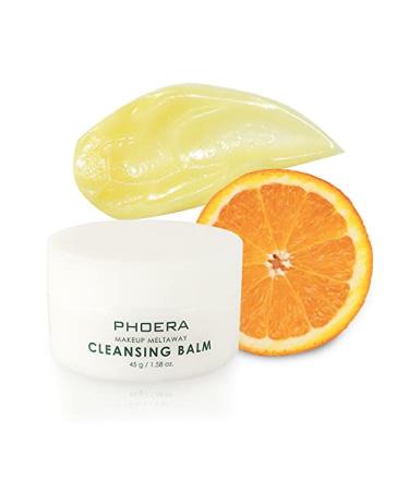 Phoera Makeup Remover Cleansing Balm with Sweet Orange Essential Oil Makeup Meltaway Cleansing Balm (45g Balm)