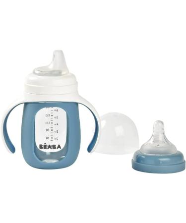 B ABA 2 in 1 drinking cup glass silicone cover robust healthy 100% waterproof removable handles 210ml Windy Blue Windy Blue
