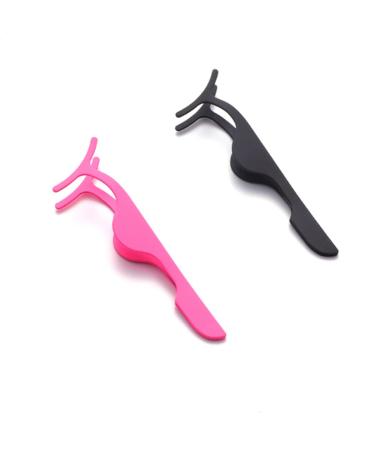 False Eyelash applicator 2PCS Eyelash Applicator Stainless Steel False Eyelash Curlers False Eyelash Applicator Tweezers for Easy Application and Removal of Magnetic Eyelashes (Pink Black)
