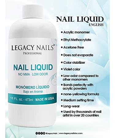 Legacy Nails Professional 16 oz Nail Sculpting Liquid Monomer - Color Stabilizer EMA Acrylic Monomer for Nail Extensions - Non-Yellow Formula - 16 Fl Oz - Buy Online on SooperMarket.com