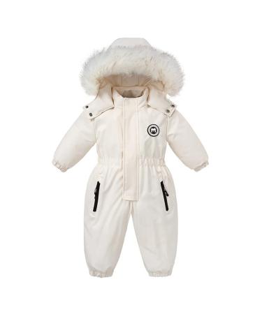 Baby Girls' Snowsuits Kids Waterproof Romper Ski Jackets Suit Boys Fleece Coat Windproof Outwear White 18-24 Months