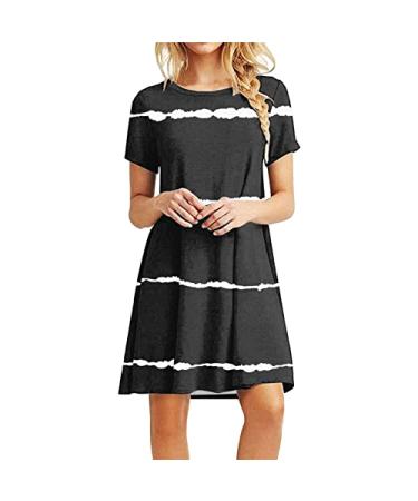 Gufesf Women Summer Casual Tshirt Dresses V Neck Short Sleeve Loose Dress Fashion Graphic Dresses Loose Fit Mini Dresses Atqz-k-black Small
