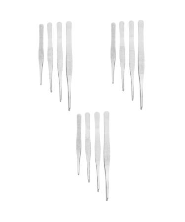 Beavorty 12 STK tweezers with teeth dirndl cheap billi diy eyelash set eyelash kits for tweezers repair tweezers with toothed lace long straight nail clippers stainless steel mediumx3pcs silverx3stk