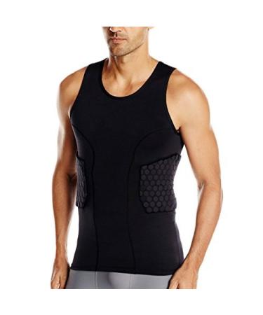 TUOY Men's Padded Compression Shirt Protective Shirt Rib Chest Protector for Football Baseball Medium Black Sleeveless Shirt