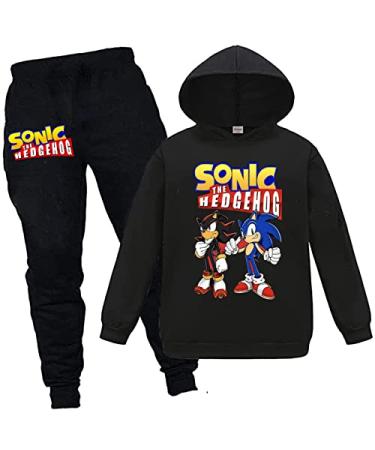 Kids Hoodie Sets Childrens Cotton So-nic Sweatshirt and Pants Boys Girl The Hedge-hog Tracksuit Cute Outfit 2Pcs Black 5-6 Years