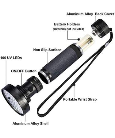 LGUIY UV Torch Flashlight UV Light 100 LEDs Torch Black Light 395nm Ultraviolet Flashlight Blacklight with Goggle for Pet Dog Cat Stains Scorpion Currency Bed Bug Detector - Buy Online on SooperMarket.com