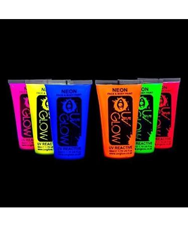 UV body paint body paints black light fluorescent make-up body painting neon colors luminous colors (50ml x6) 50 ml (pack of 6)