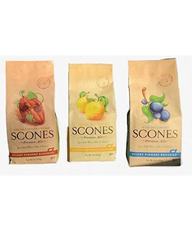 Sticky Fingers Bakeries Premium Scone Variety Mix Lemon Poppyseed Wild Blueberry and Cocoa Chocolate Chip (Pack of 3)