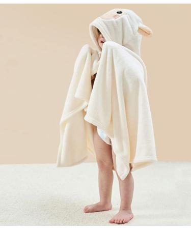 Gneliwm Baby Hooded Bath Towel Swaddle Wrap Blanket - Ultra Soft Coral Velvet Poncho for Newborns - White Sheep Design - Buy Online on SooperMarket.com
