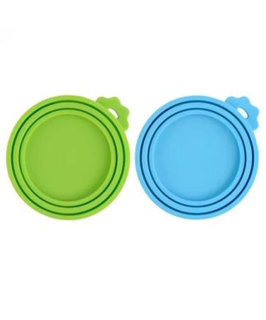 igadgitz home U7245 Food Grade Reusable Silicone 3 in 1 Sizes Pet Food Can Lids Covers Dog Can Lids Cat Tin Lids - Pack of 2 - Blue and Green