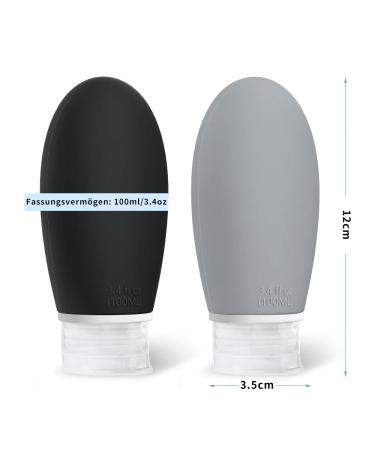 OPRET 100ml Silicone Travel Bottles Set - 3 Leakproof & Refillable TSA-Approved Containers for Shampoo & Cream - BPA-Free Black & Gray - Buy Online on SooperMarket.com