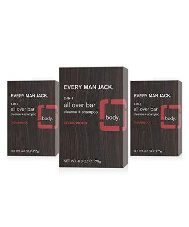 Every Man Jack Cedarwood Mens Soap Bar for Body and Hair - Bar Soap for Men with Shea Butter Aloe Vera and Glycerin to Deep Clean Hydrate and Soothe Skin - Naturally Derived Zero Harmful Chemicals - 3 Pack