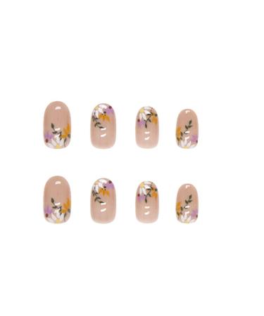 24Pcs Short Press on Almond Round Fake Nails with Little Flowers Design - Glossy Acrylic False Nails for Women and Girls | Spring Styles-4 - Buy Online on SooperMarket.com