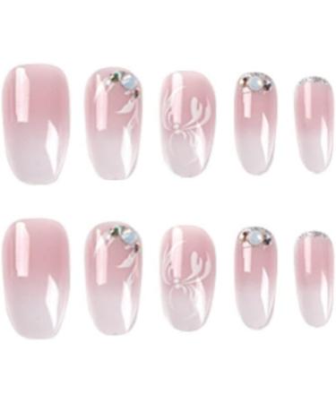 Justotry Pale Purple Jeweled French Press-on Nails - 24 pcs Medium Ballerina Long Stick-on Acrylic Coffin False Nails with Glue for Women - Buy Online on SooperMarket.com