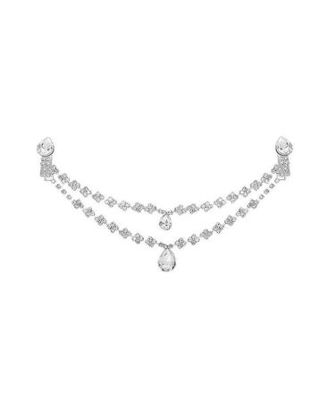 Women Fashion Rhinestone Double Chain Headpiece Silver Crystal Headpiece Pendant Headband Bridal Forehead Chain for Wedding Party Prom (B)