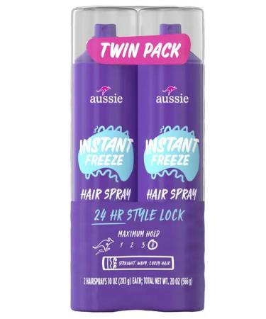 Aussie Instant Freeze Hair Spray for Curly Hair Straight Hair and Wavy Hair 10 oz-Two Pack