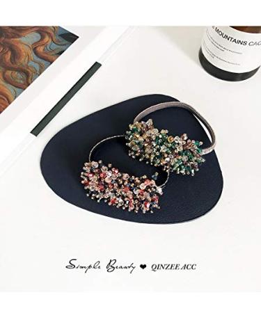 Handmade Crystal Rhinestone Hair Ties Set - Exquisite Ponytail Holders for Women and Girls - 2 PCS (Red and Green) - Buy Online on SooperMarket.com