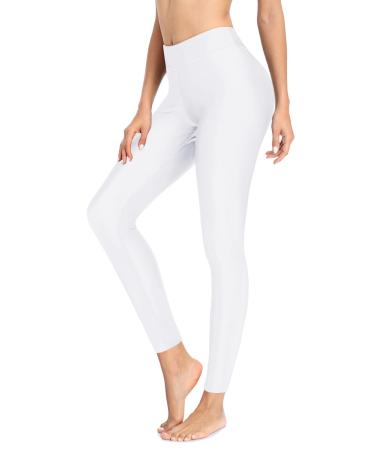 Holipick Swim Pants for Women Swimming Leggings High Waisted Swimsuit Pants UPF 50+ Rash Guard Pants White Small