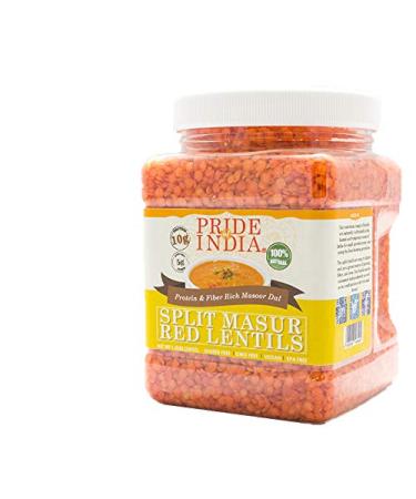 Pride of India Red Split Lentils Masoor Dal Superfoods/Ancient Grains GMO-Free Powerhouse of Protein and Fiber- Good for DASH & MIND Diet - Food Grade Masoor Dal Jar (48oz.)