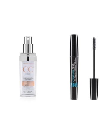 Marcelle CC Cream SPF 35 Light to Medium Complete Correction Tinted Moisturizer Non-Comedogenic & Xtension Plus + Pro Lash Growth Complex Mascara Black Lengthening and Fortifying