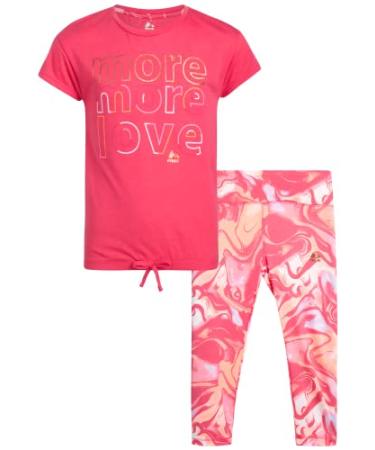 RBX Girls Active Leggings Set - 2 Piece T-Shirt and Capri Leggings (Size: 4-12) Berry Love 5-6