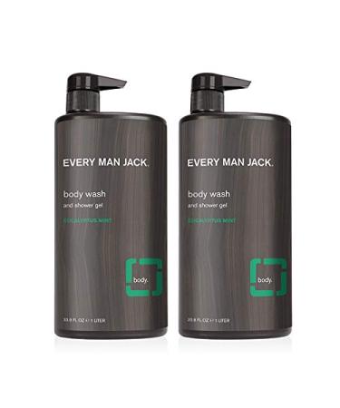 Every Man Jack Men's Body Wash - Eucalyptus Mint | 33-ounce Twin Pack - 2 Bottles Included | Naturally Derived Parabens-free Pthalate-free Dye-free and Certified Cruelty Free