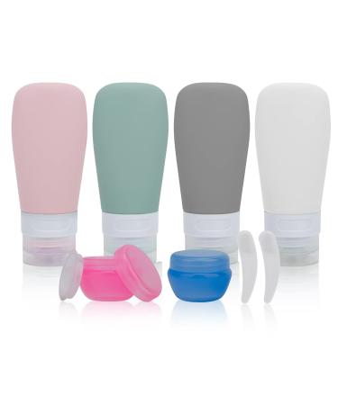 8 pieces of silicone travel bottles set with transparent cultural bag reusable leakage -proof travel container for shampoo cream rinsing body care and other liquidev etc. (60ml)