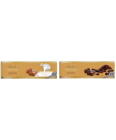 Lindt SWISS CLASSIC Gold Milk Chocolate Bar 300 Grams & SWISS CLASSIC Gold Surfin Dark Chocolate Bar 300 Gram Chocolate Bar Bar + Dark Chocolate Bar