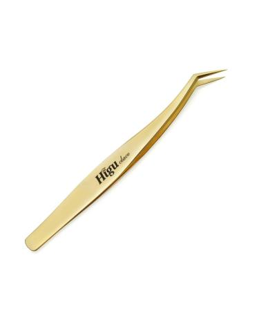 Eyelash Extension Tweezers for Volume Lashes Make Fans Professional Tweezer Tools Precision Stainless Steel 45 Mega Curved Angled 17mm Fine Tip for Eye Lash Extensions Supplies Gold Tweezer